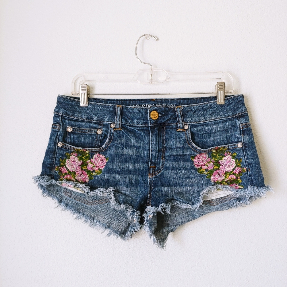 Embroidered Denim Shorts